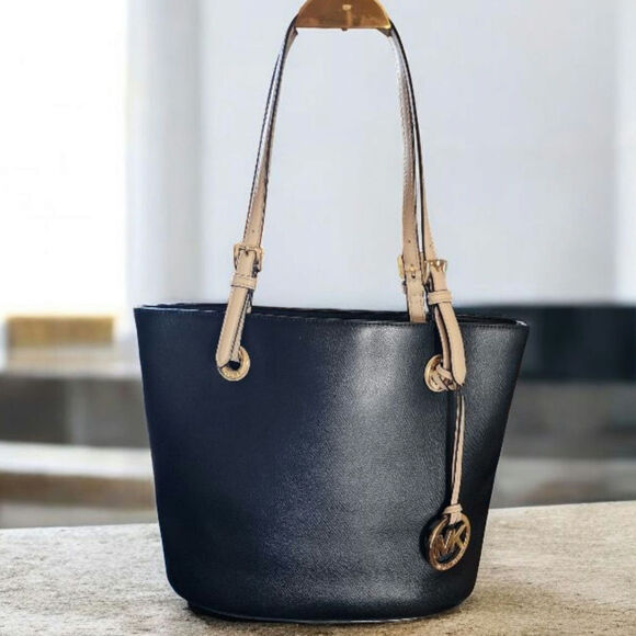 Vintage Michael Kors Jet Set Black Leather Shoulder Tote HandBag - Picture 1 of 8